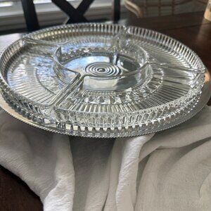 Vintage Crystal & Silver Lazy Susan Serving Tray
